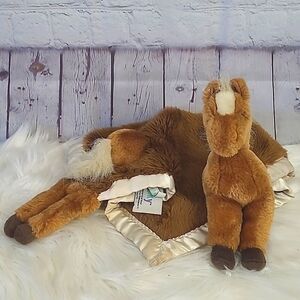 Vintage 90s Lovey Chestnut Brown Horse Pony Plush Stuffed Security Blanket Satin
